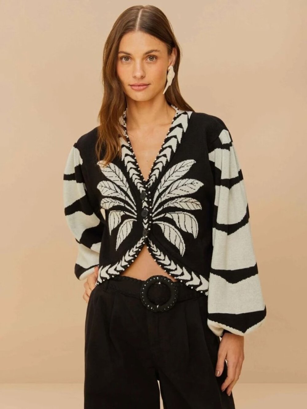 Farm Rio Black Palms Graphic Knit Cardigan - Picture 2 of 13